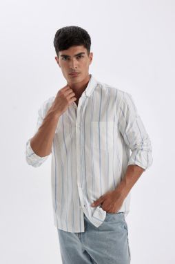 DEFACTO Regular Fit Polo Collar Striped Oxford Long Sleeve Shirt