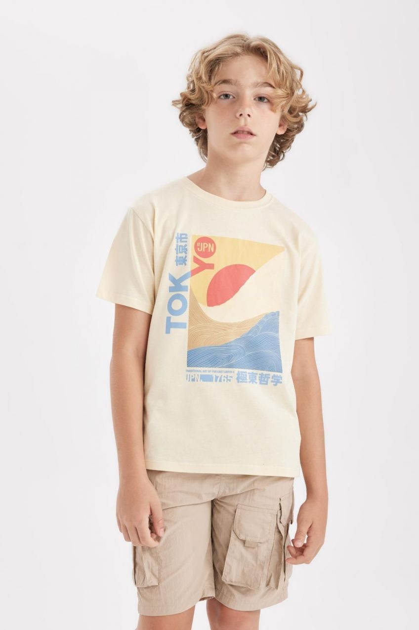 DEFACTO Boy's Crew Neck Printed Short Sleeve T-Shirt
