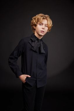 DEFACTO Boy's Polo Collar Black Long Sleeve Shirt