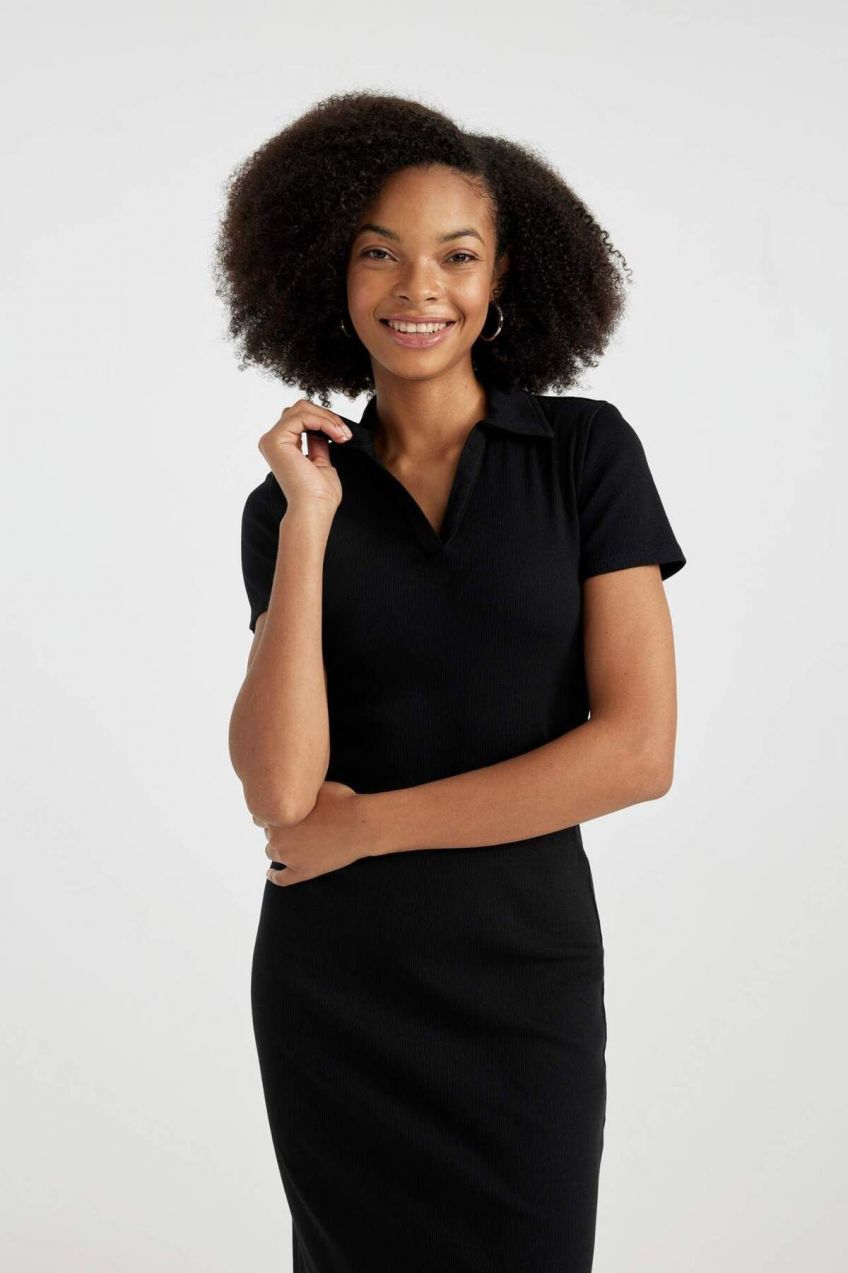 DEFACTO Fitted Polo Neck Ribbed Camisole Short Sleeve T-Shirt