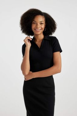 DEFACTO Fitted Polo Neck Ribbed Camisole Short Sleeve T-Shirt