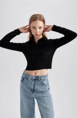 DEFACTO Slim Fit Stand Collar Half Zipper Basic Sweater
