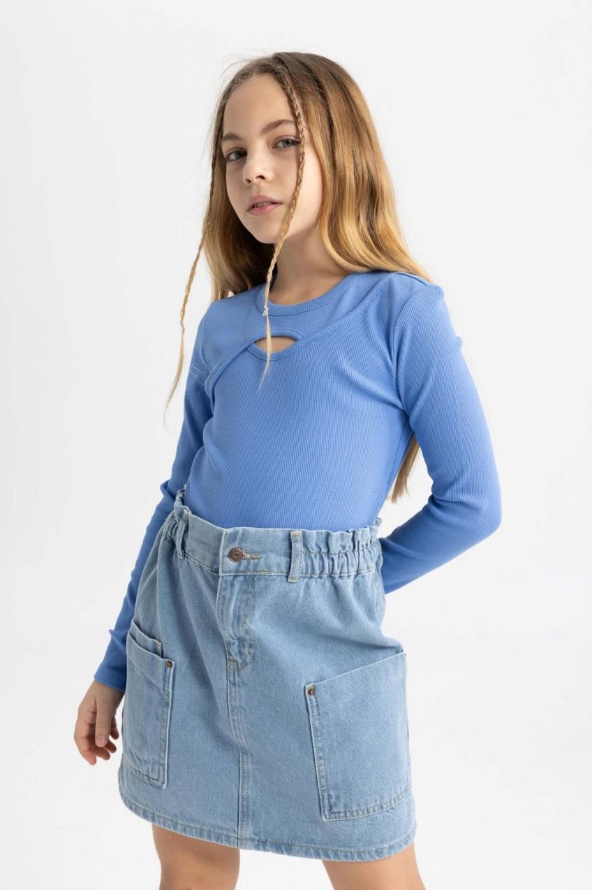 DEFACTO Girl's Slim Fit Crew Neck Ribbed Camisole Long Sleeve T-Shirt