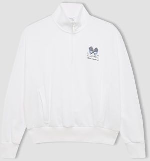 DEFACTO Fit Oversize Fit Printed Stand Collar Zippered Sports Sweatshirt