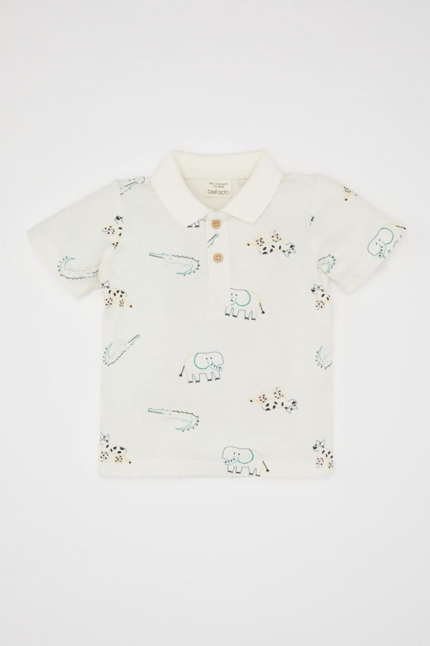 DEFACTO Baby Boy Animal Patterned Pique Short Sleeve Polo T-Shirt