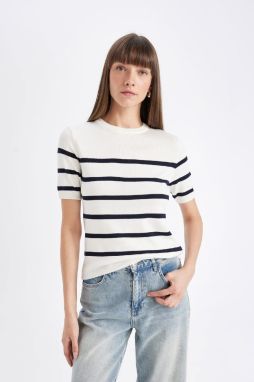 DEFACTO Regular Fit Crew Neck Striped Short Sleeve Sweater