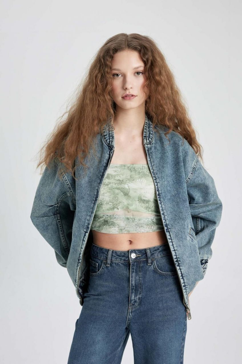 DEFACTO Oversize Fit Bomber Collar Jean Jacket
