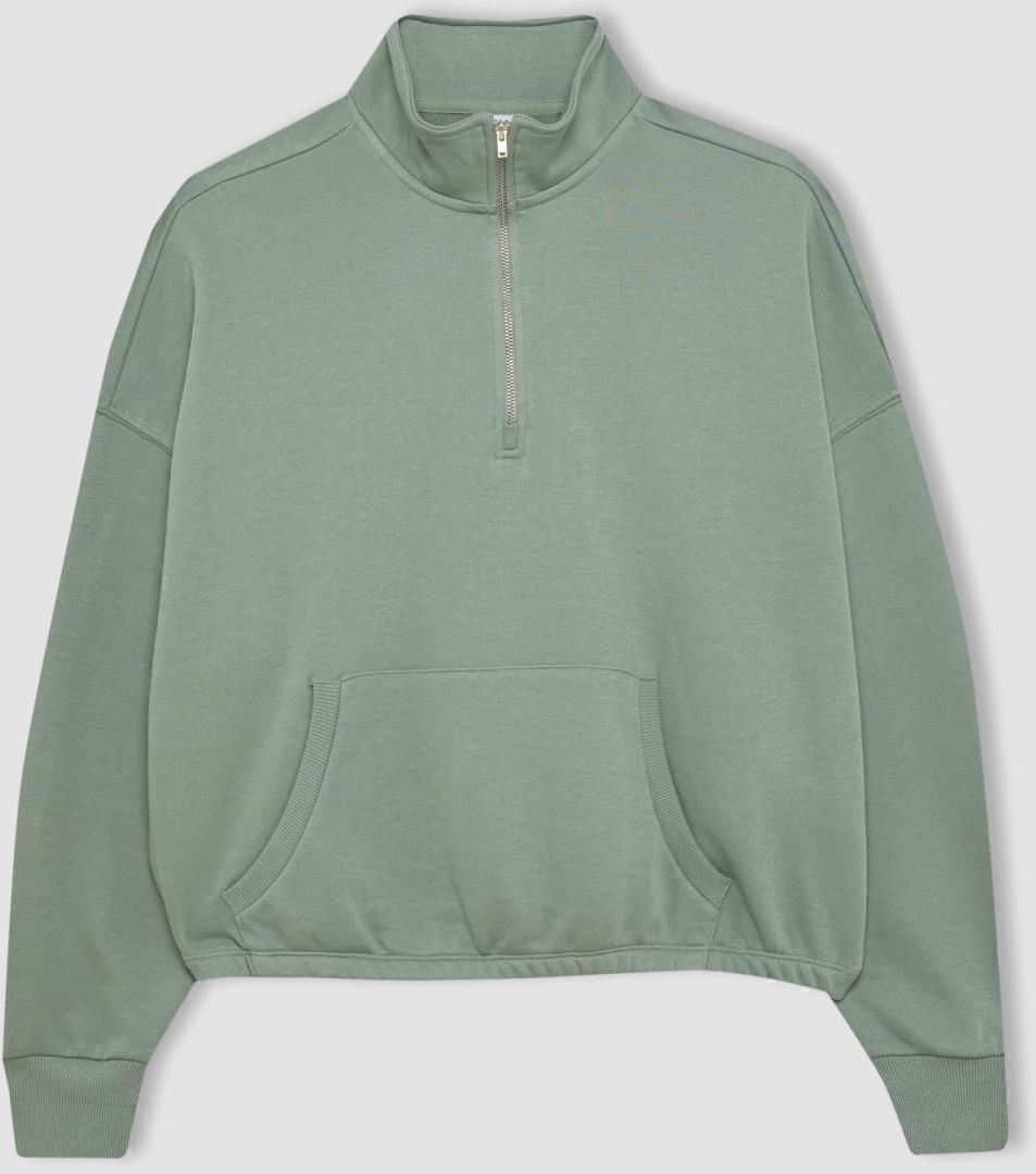 DEFACTO Fit Crop Stand Collar Sports Sweatshirt
