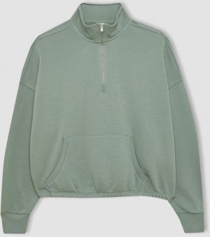 DEFACTO Fit Crop Stand Collar Sports Sweatshirt