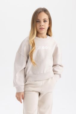 DEFACTO Girl's Relax Fit Crew Neck Printed Thick Sweatshirt