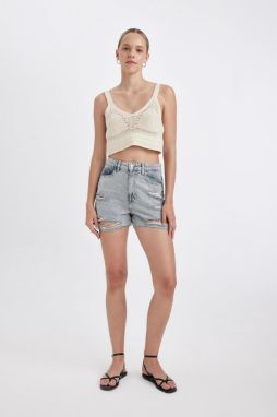 DEFACTO Mom Fit High Waist Cut-Toe Jean Shorts
