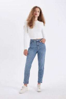 DEFACTO Lina Comfort Mom High Waist Ankle Length Jean Washed Trousers