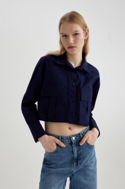 DEFACTO Crop Basic Poplin Long Sleeve Shirt
