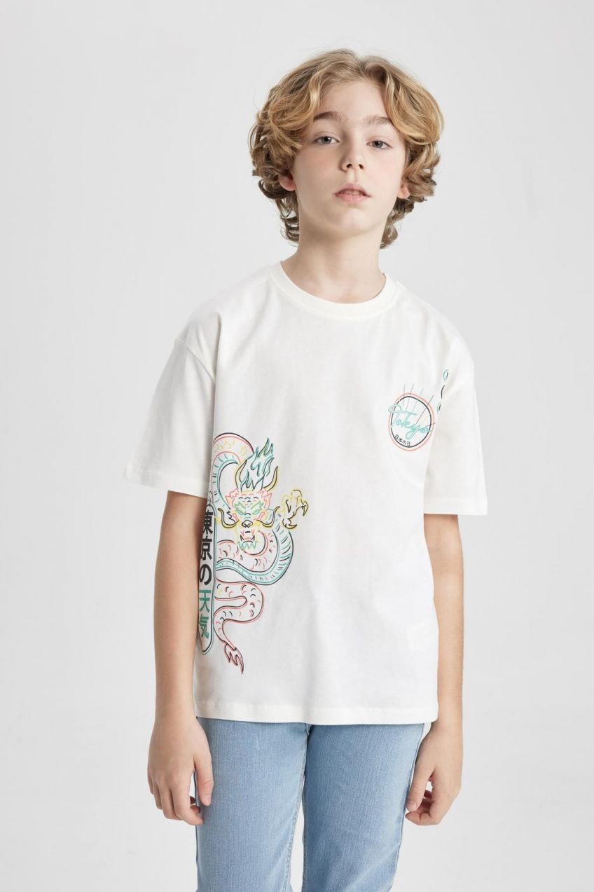 DEFACTO Boys Oversize Fit Crew Neck Printed Short Sleeve T-Shirt