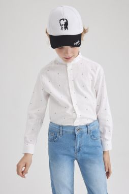 DEFACTO Boy's Linen Look Printed Long Sleeve White Shirt