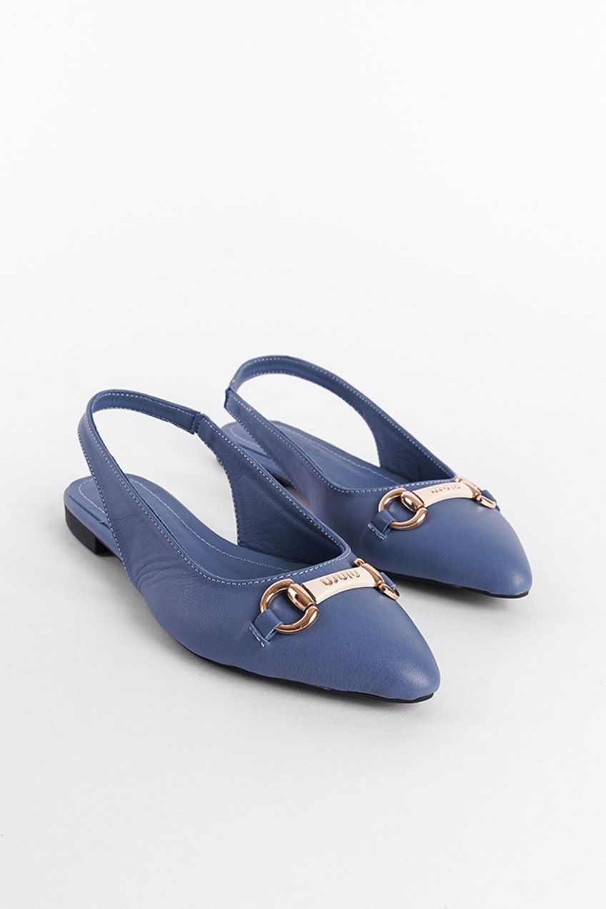 Capone Outfitters Women's Genuine Leather Pointed Toe Flats with Open Back Buckle