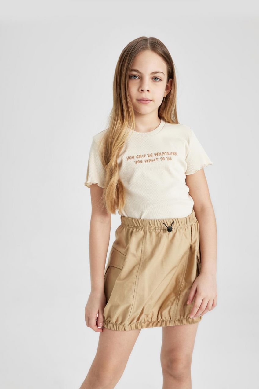 DEFACTO Girls Slim Fit Printed Ribbed Camisole Short Sleeve T-Shirt