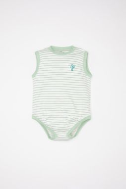 DEFACTO Baby Boy Newborn Baby Collar Striped Ribbed Sleeveless Snap-On Body
