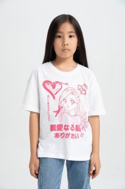 DEFACTO Girl's Relax Fit Printed Short Sleeve T-Shirt