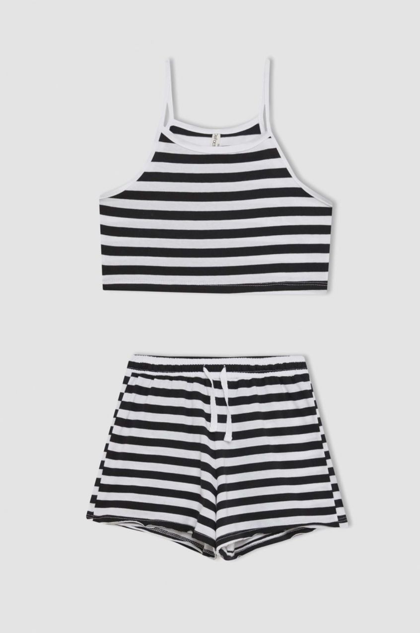 DEFACTO Girls' Striped Athlete Shorts 2-Piece Set