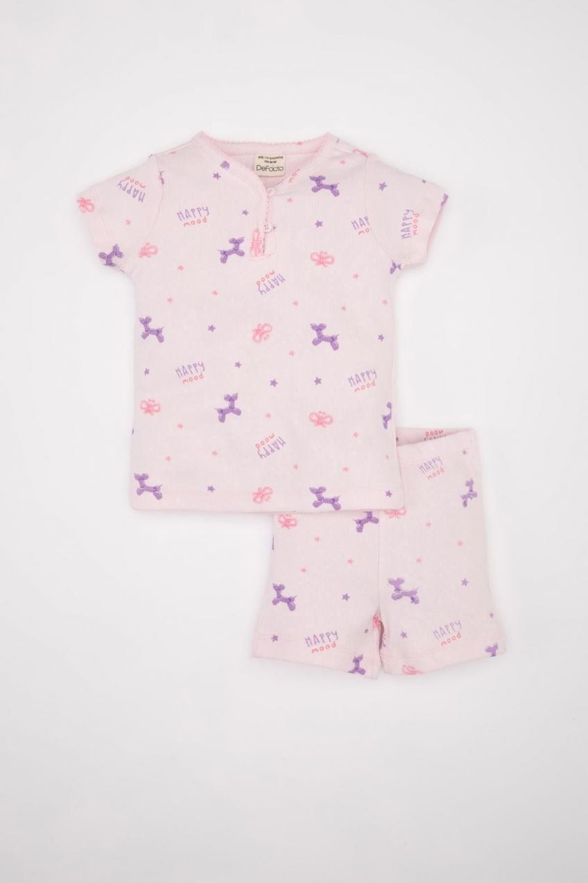 DEFACTO Baby Girl Dog Printed Short Sleeve Shorts Ribbed Camisole Pajama Set