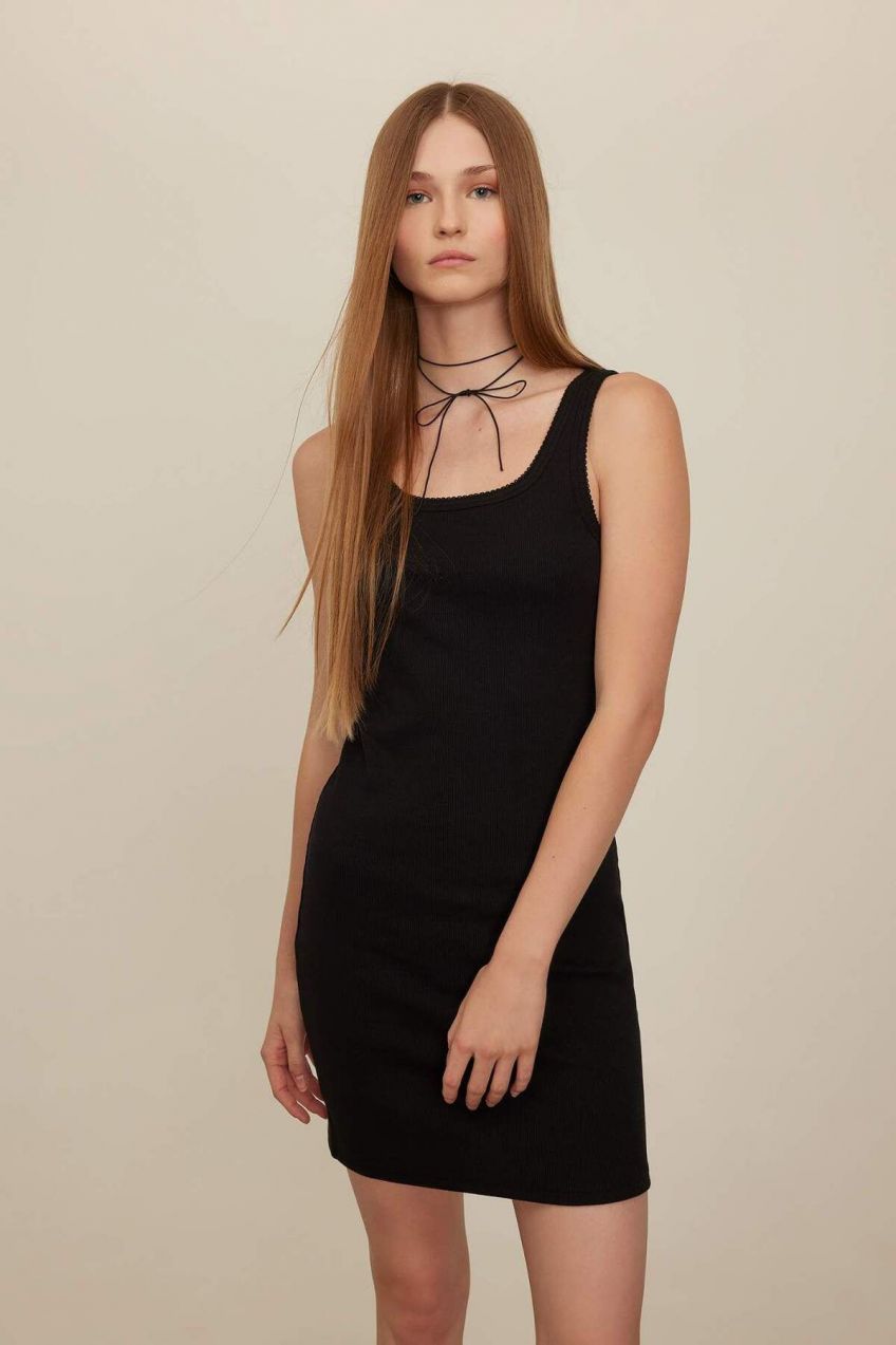 DEFACTO Cool Bodycon Basic Sleeveless Ribbed Camisole Mini Dress