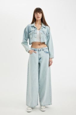 DEFACTO Palazzo High Waist Long Jean Washed Trousers