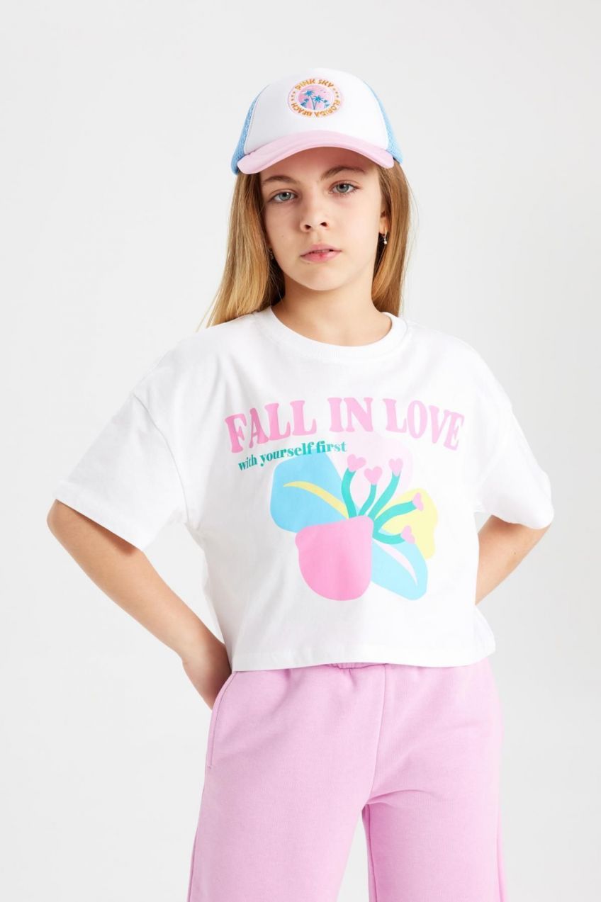 DEFACTO Girl's Printed Short Sleeve T-Shirt