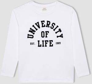 DEFACTO Boy's Crew Neck Printed Long Sleeve T-Shirt