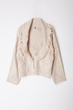 Trendyol Stone Wide Pattern Tassel Detailed Knitwear Cardigan