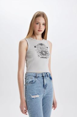 DEFACTO Fitted Printed Crew Neck Ribbed Camisole Athlete