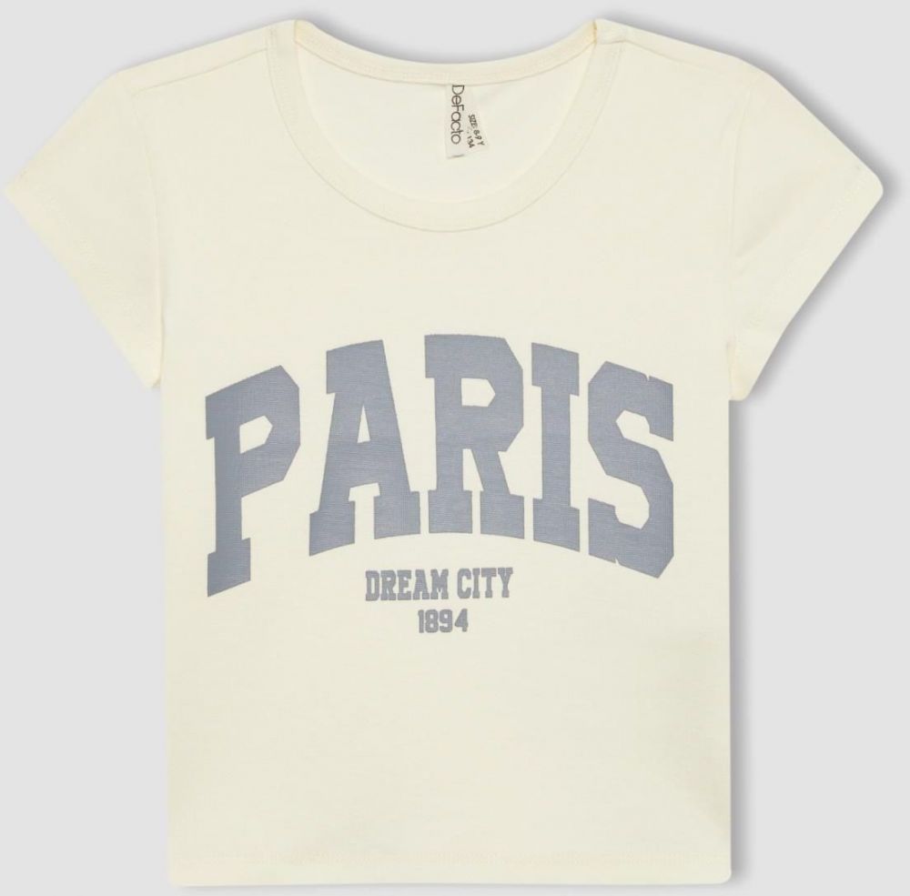 DEFACTO Girl's Slim Fit Ribbed Printed Short Sleeve T-Shirt