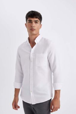 DEFACTO Slim Fit Polo Neck Long Sleeve Cotton Shirt