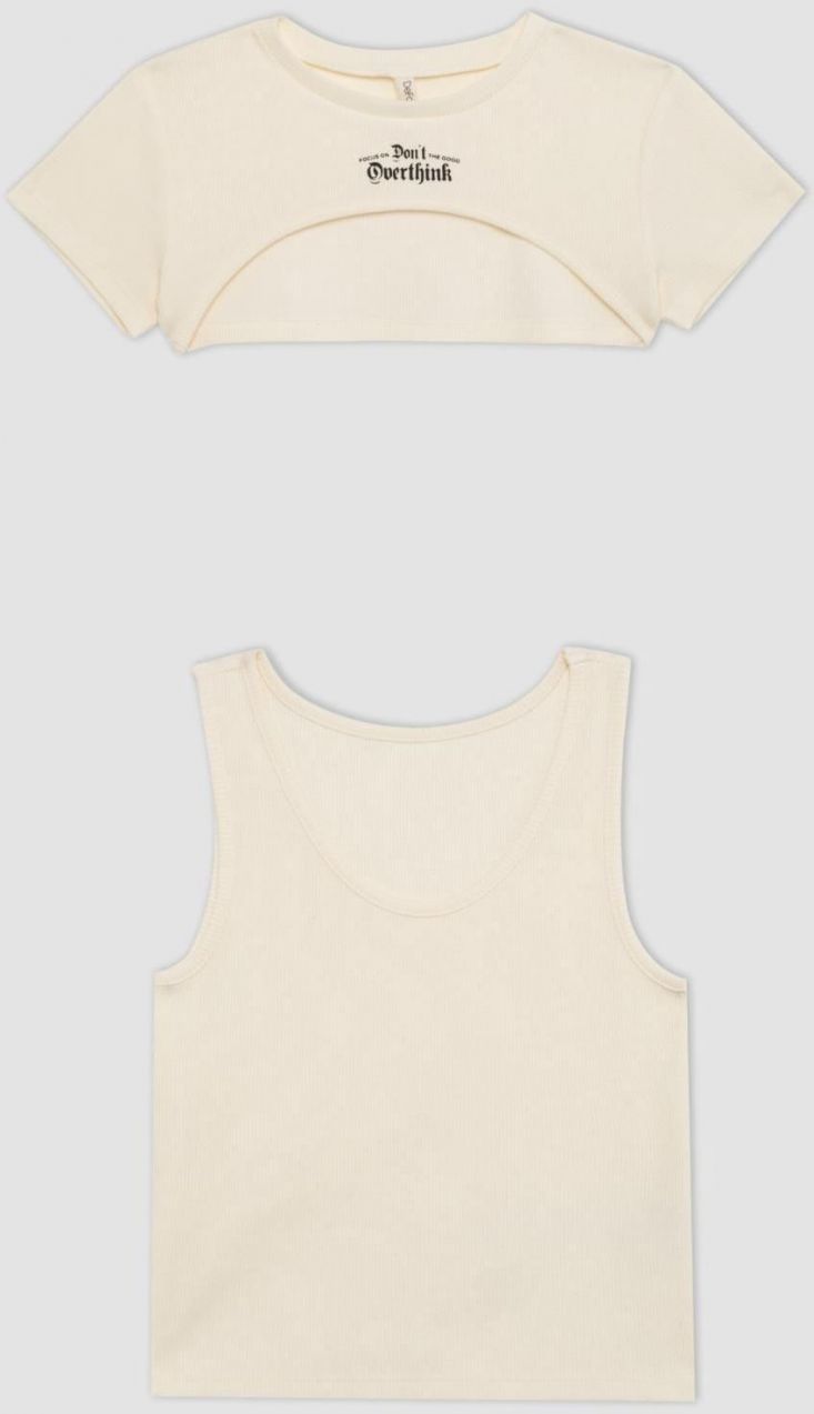 DEFACTO Girl's Ribbed Camisole Bolero Singlet 2-Piece Set