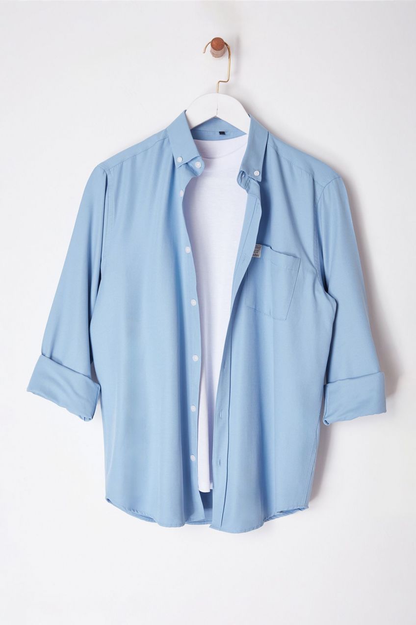 Trendyol Indigo Regular Fit Shambre Shirt with Label Detail