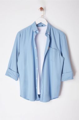 Trendyol Indigo Regular Fit Shambre Shirt with Label Detail
