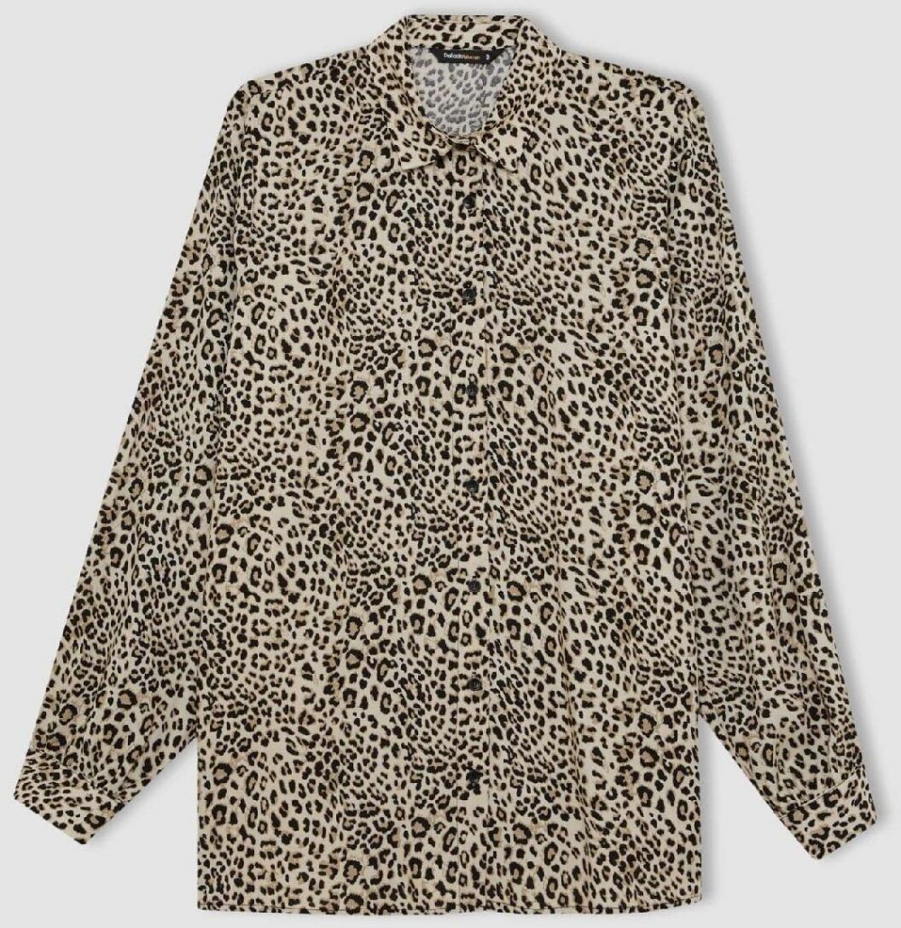 DEFACTO Relax Fit Leopard Print Long Sleeve Shirt