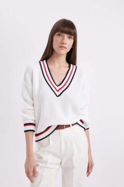 DEFACTO Relax Fit V Neck Thessaloniki Fabric Sweater