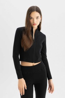 DEFACTO Cool Fitted Modal Zippered Stand Collar Cardigan