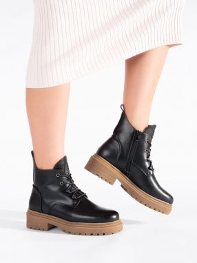 Black lace-up ankle boots with a beige sole by Sergio Leone