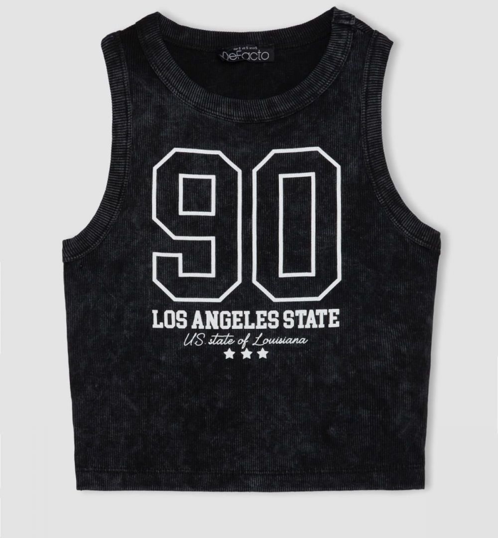 DEFACTO Fitted Printed Crew Neck Ribbed Camisole Athlete