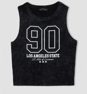 DEFACTO Fitted Printed Crew Neck Ribbed Camisole Athlete