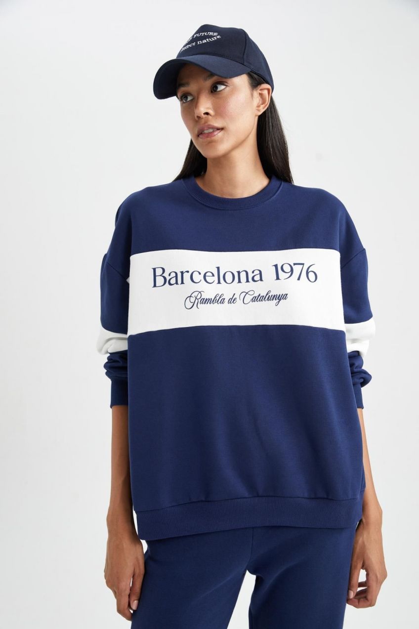 DEFACTO Relax Fit Crew Neck Thick Sweatshirt