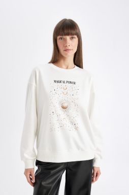 DEFACTO Relax Fit Crew Neck Printed Thin Casual Sweatshirt