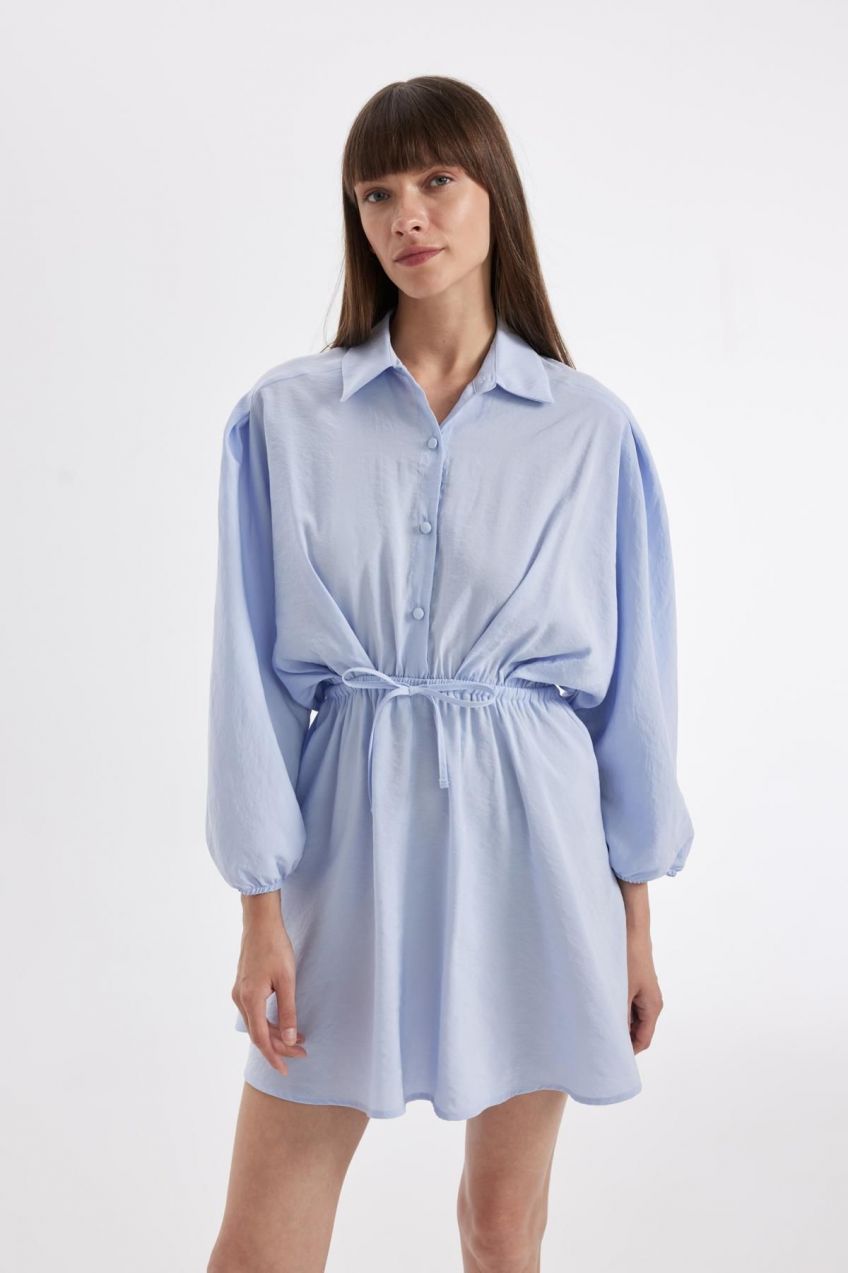 DEFACTO Shirt Collar Modal Half Sleeve Midi Dress