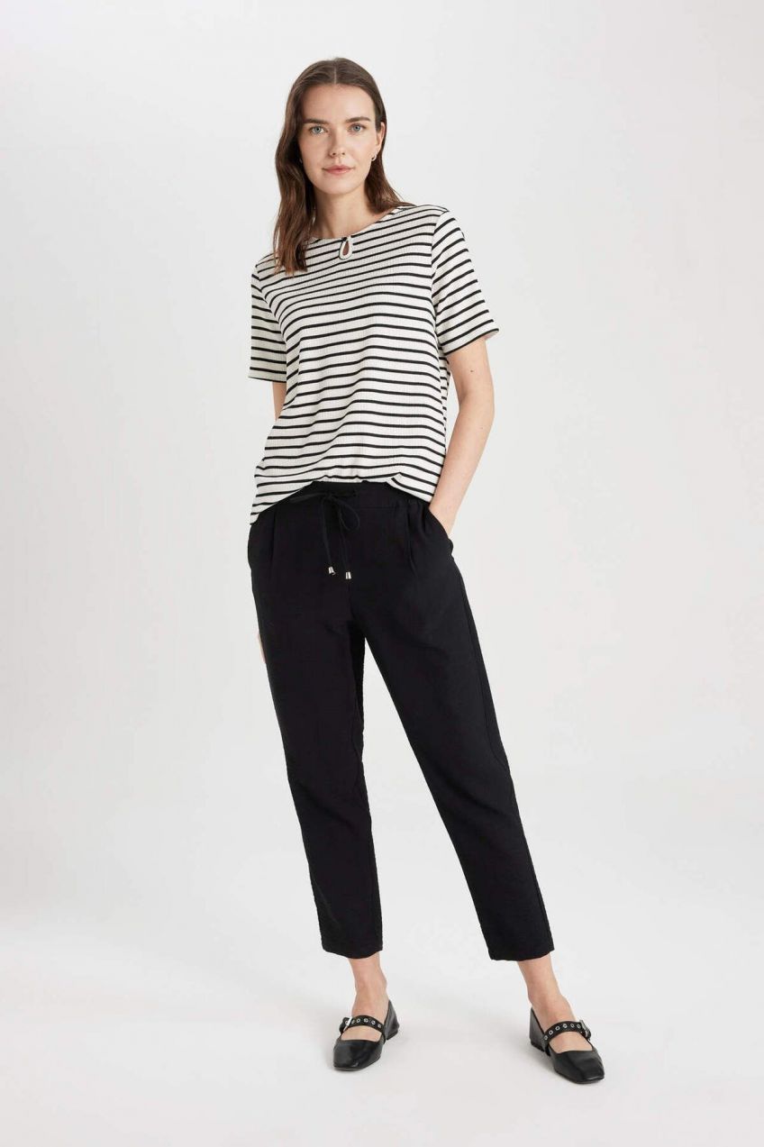 DEFACTO High Waist Linen Look Trousers with Jogger Pockets