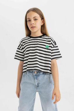 DEFACTO Girl's Striped Short Sleeve T-Shirt