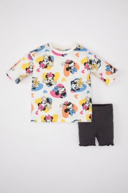 DEFACTO Baby Girl Disney Mickey & Minnie Short Sleeve T-shirt Shorts 2-Piece Set