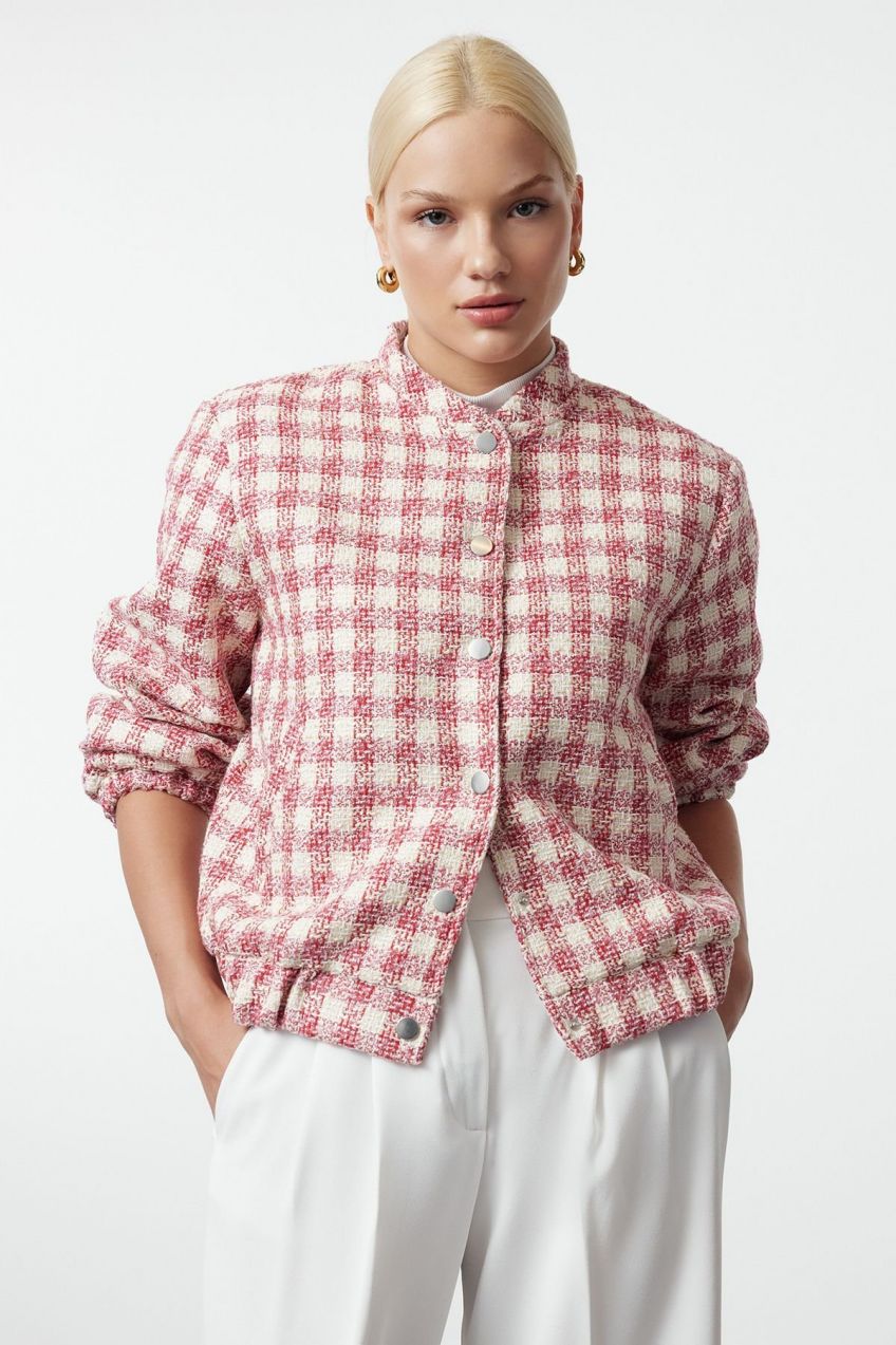Trendyol Multicolored Regular Fit Tweed Thin Bomber Jacket Coat