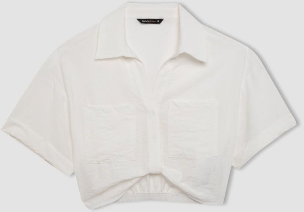 DEFACTO Crop Shirt Collar Twill Short Sleeve Blouse